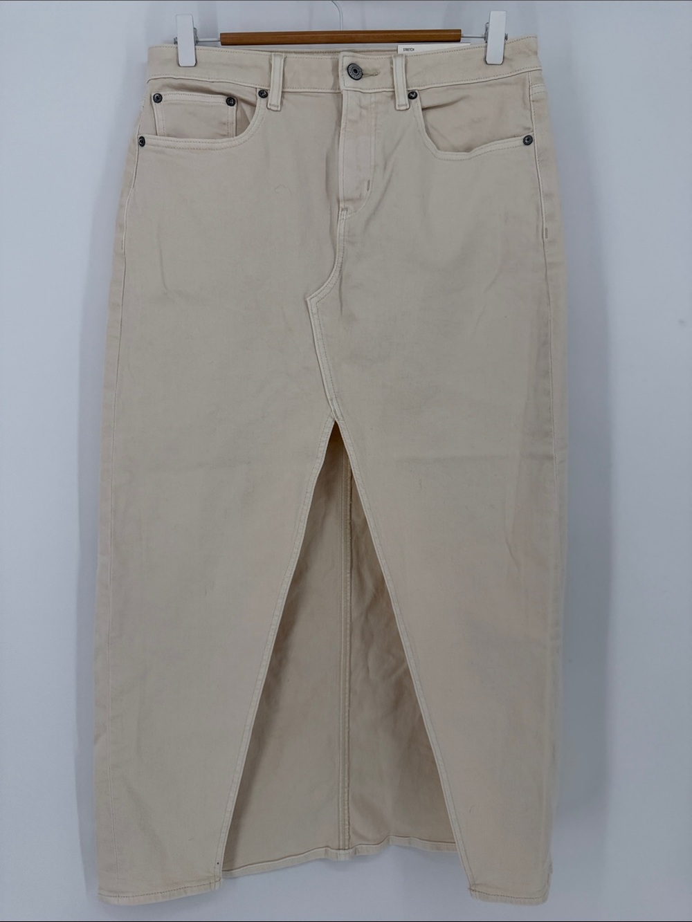 NWT American Eagle Low Rise Maxi Denim Skirt Cream Stretch Size 6